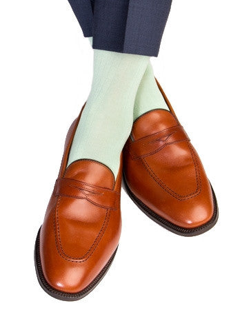 Mint Green Ribbed Sock Linked Toe Mid-Calf