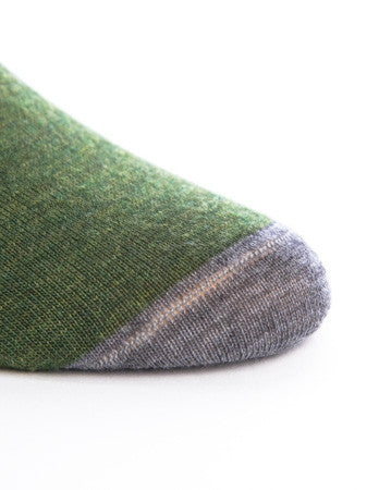 Olive Green Melange Grey Heel and Toe Fine Merino Wool Linked Toe Mid-Calf