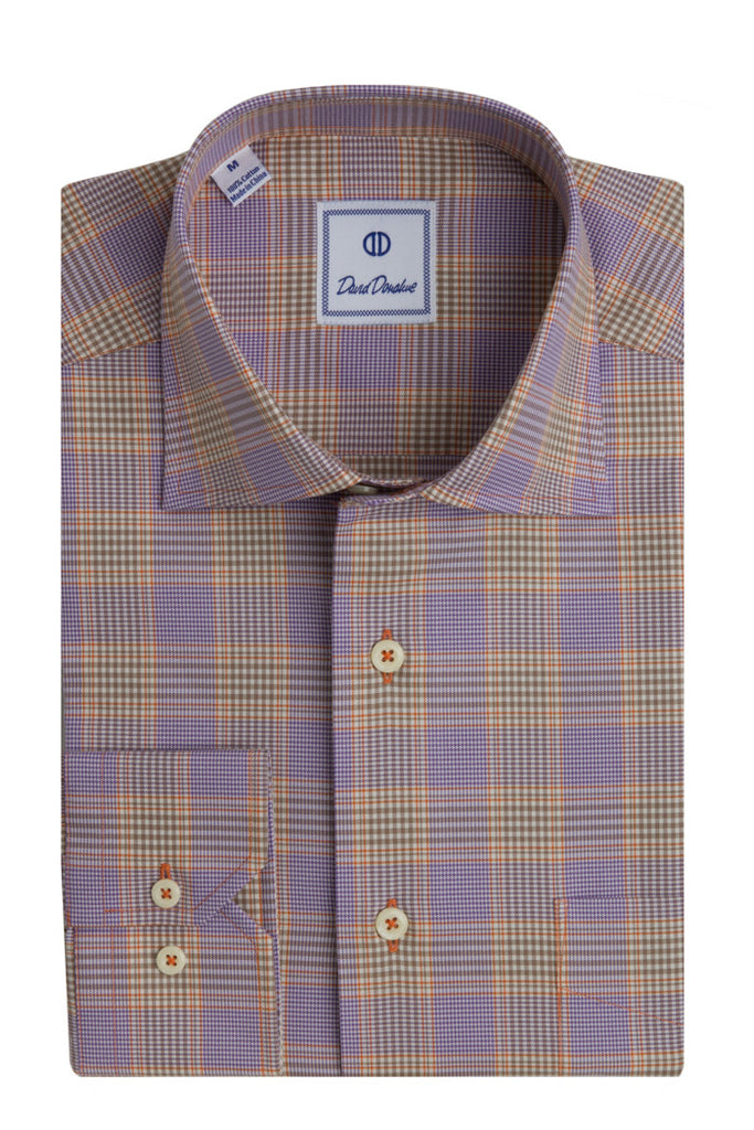 Colorful Glen Plaid Lilac & Melon Sport Shirt