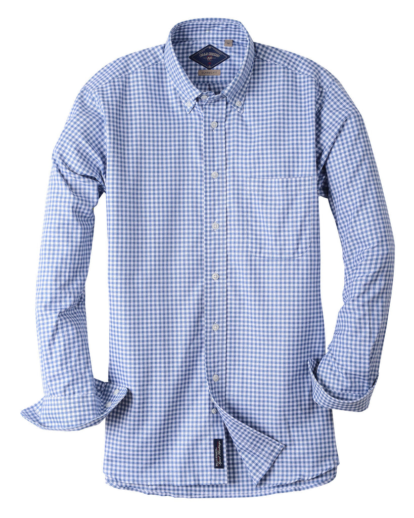 Melange Gingham Twill Camp Shirt Sky