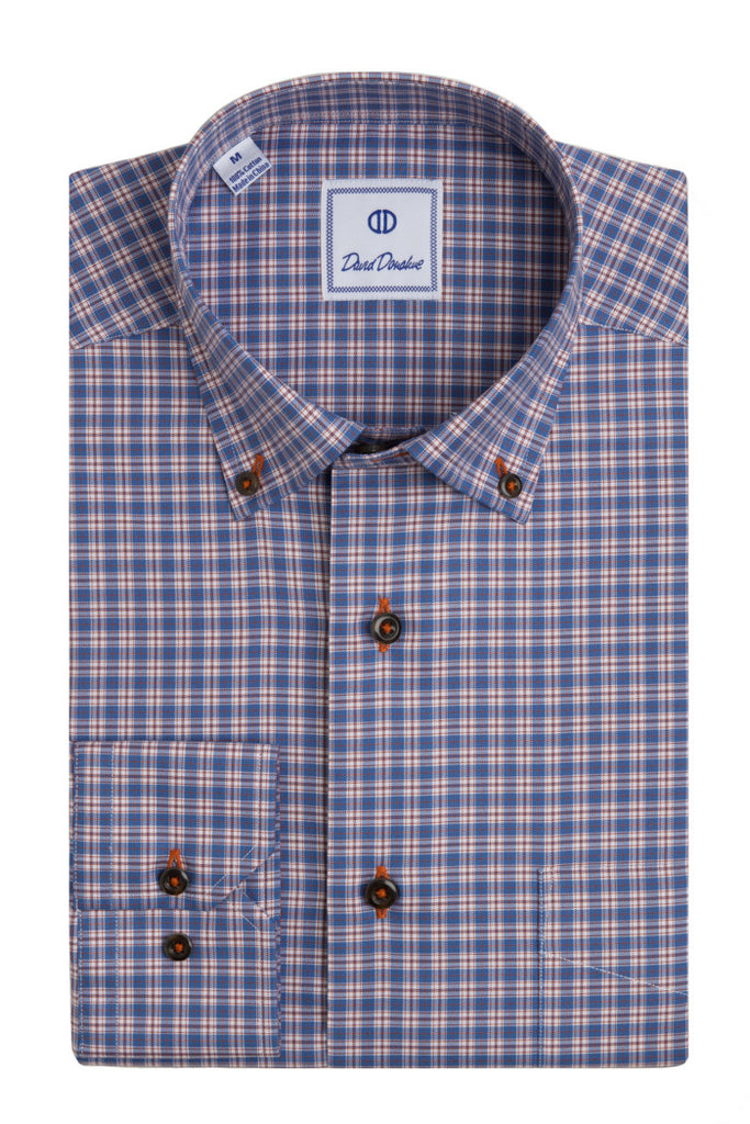 Colored Ground Windowpane Small Plaid Sport Shirt