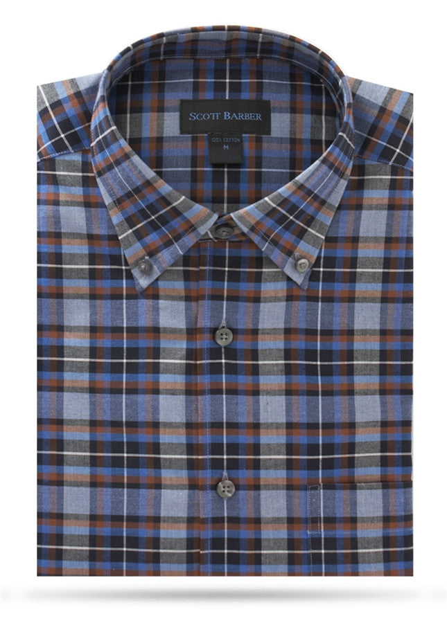 Black, Mid Blue, Brown & Gray Check Sport Shirt