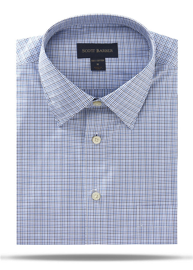 Blue, White & Navy Micro Check Sport Shirt