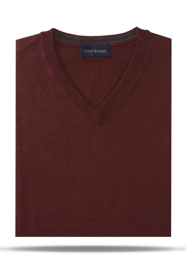 Maroon Merino V-Neck Sweater