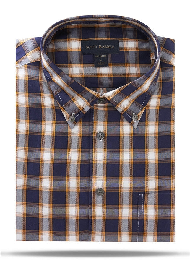 Navy, White & Gold Plaid Sport Shirt