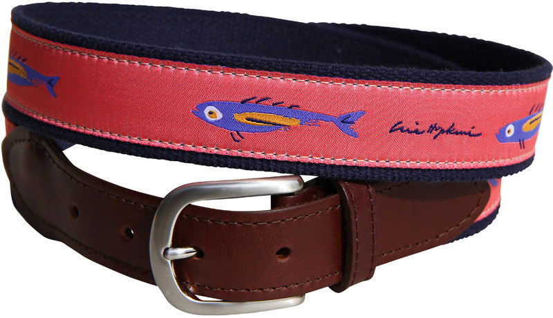 Eric Hopkins Coral Fish Leather Tab Belt