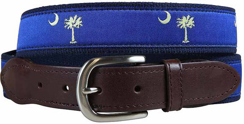 Palmetto Tree & Crescent Moon Leather Tab Belt