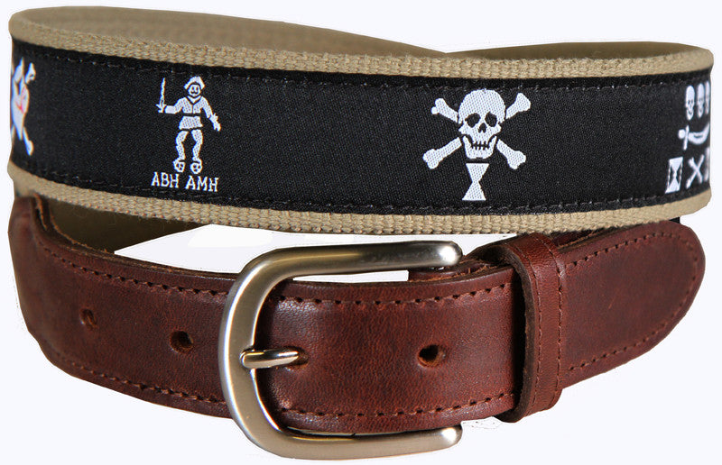 Pirate Flags Leather Tab Belt