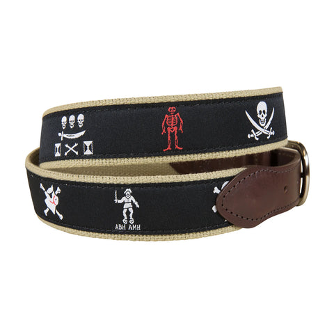 Pirate Flags Leather Tab Belt