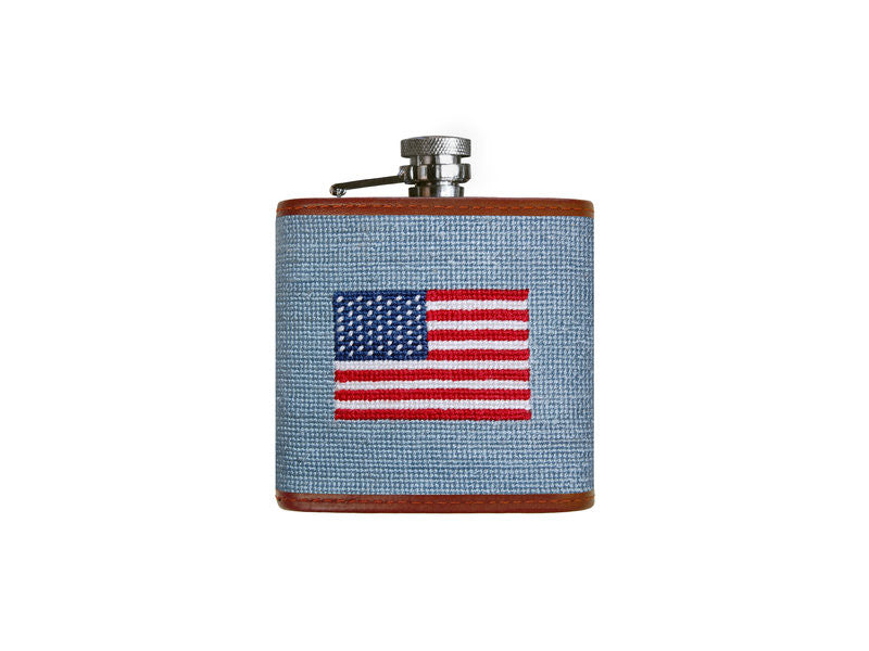American Flag (Antique Blue) Needlepoint Flask