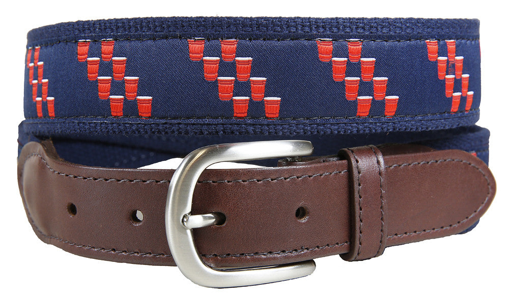 Red Cup Stripe Leather Tab Belt