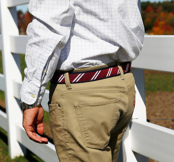 Maroon White Repeating Stripe "EKU" Belt