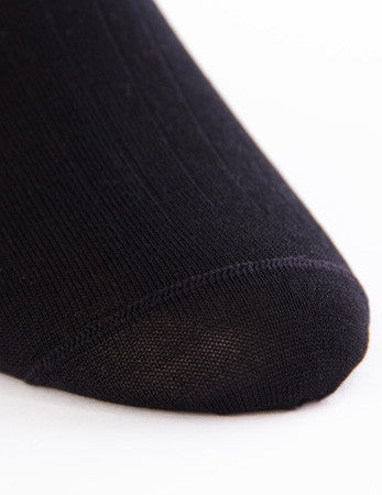 Black Ribbed Cotton Linked Toe Mid-Calf