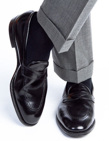 Black Ribbed Sock Fine Merino Wool Linked Toe Mid-Calf