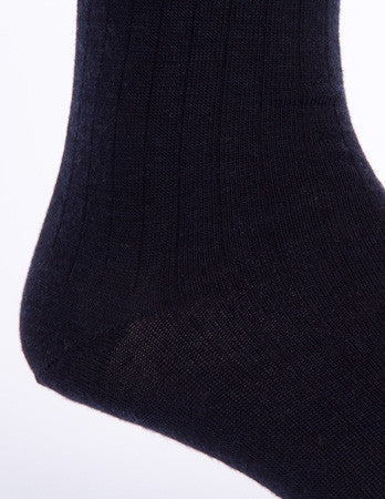 Black Ribbed Sock Fine Merino Wool Linked Toe Mid-Calf