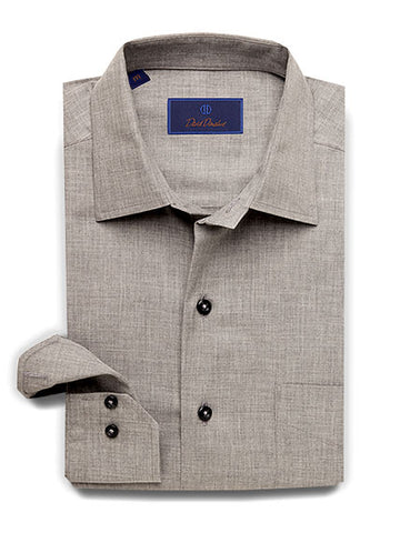Lightly Brushed Melange Fine Line Twill Stripe Sport Shirt Charcoal