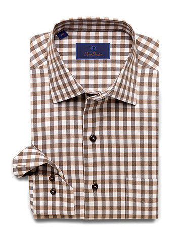 Lightly Brushed Jaspey Yarns Basket Weave Gingham Sport Shirt Chocolate