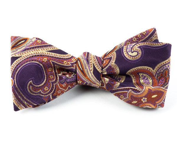 Sprouting Paisley Eggplant Bow Tie