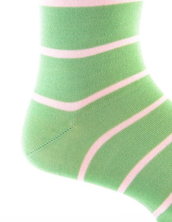 Green Grass with Pink Stripe Sock Linked Toe Mid-Calf