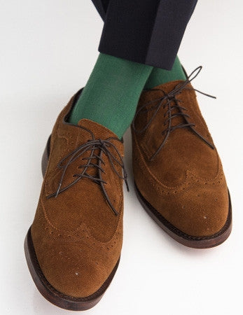 Hunter Green Ribbed Navy Tipping Fine Merino Wool Linked Toe Mid-Calf