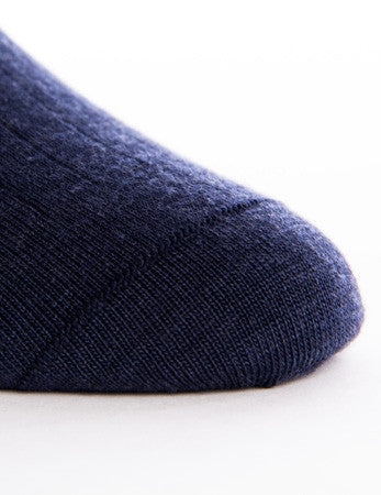 Dress Navy Sock Fine Merino Wool Mid-Calf Linked Toe