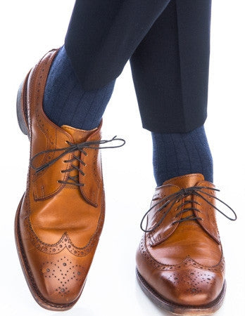 Dress Navy Sock Fine Merino Wool Mid-Calf Linked Toe