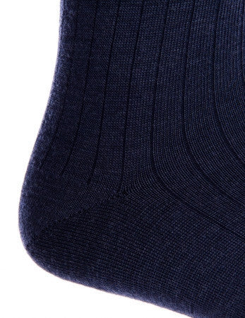 Dress Navy Sock Fine Merino Wool Mid-Calf Linked Toe