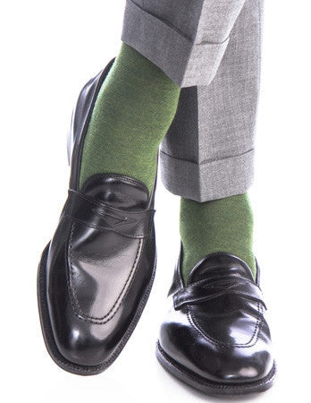 Olive Green Melange Grey Heel and Toe Fine Merino Wool Linked Toe Mid-Calf