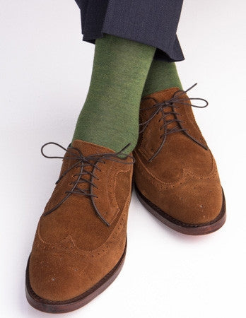 Olive Green Melange Grey Heel and Toe Fine Merino Wool Linked Toe Mid-Calf