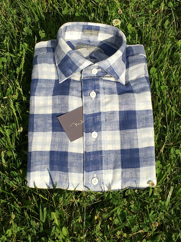 Madeleine Finn Cotton/Linen Blue Check Sport Shirt