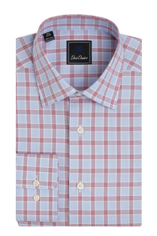 Houndstooth Colored Plaid Barrel Cuff Regular Fit Dress Shirt