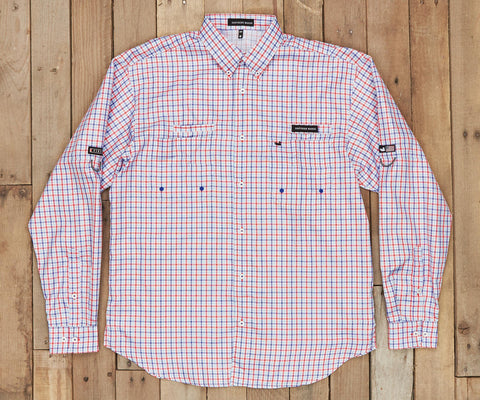 Harbor Cay Fishing Shirt - Abaco Grid - Navy & Red