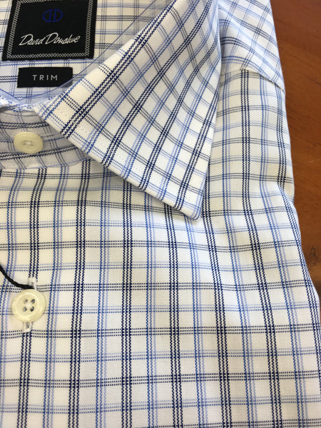 Blue and Navy Plaid Spread Collar Trim Fit