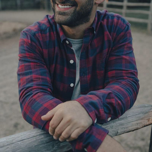 Space Dyed Button Down Indigo Plaid