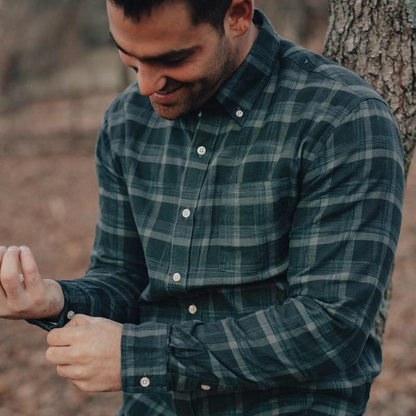 Space Dyed Button Down Green Plaid