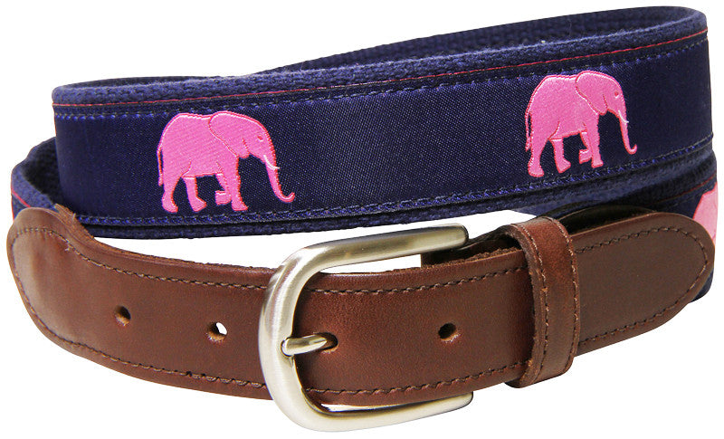 Pink Elephant Leather Tab Belt